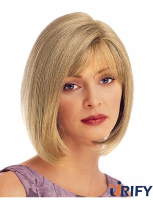 Kinn Länge gerade Blond mit Pony UK Günstige Monofilament Perücken