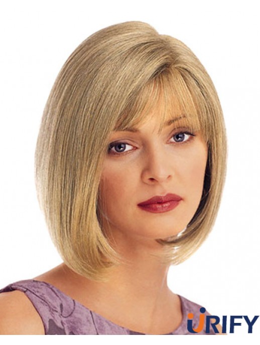 Kinn Länge gerade Blond mit Pony UK Günstige Monofilament Perücken