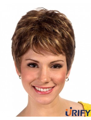 Boycuts Cropped Synthetic Straight Brown Damen Monofilament Perücke Sale