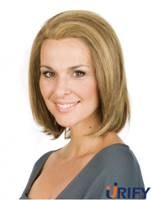 Kinn Länge Blond Ohne Pony Gerade No-Fuss Full Lace Perücken