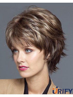 Wellenförmige geschichtete 8,25 Zoll Brown Sassy Synthetic Perücken