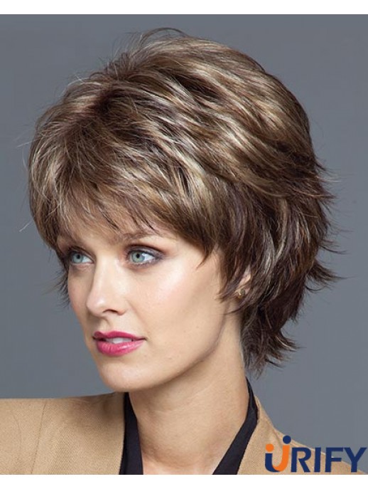 Wellenförmige geschichtete 8,25 Zoll Brown Sassy Synthetic Perücken