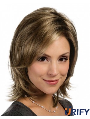 Schöne braune schulterlange geschichtete gerade glueless Lace Front Perücken