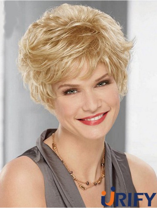 Günstige synthetische blonde Farbe geschichteten Schnitt gewellten Stil