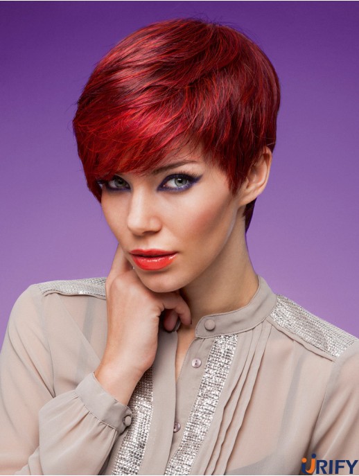 Straight Boycuts 5 Zoll rote hochwertige synthetische Perücken