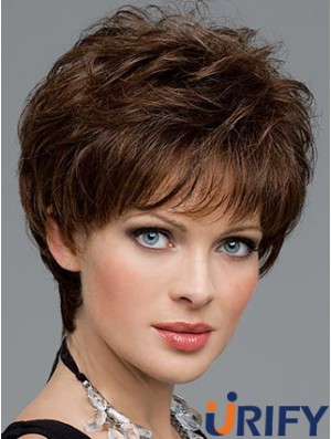 Schneiden einer synthetischen Perücke Boycuts abgeschnittene Länge braune Farbe