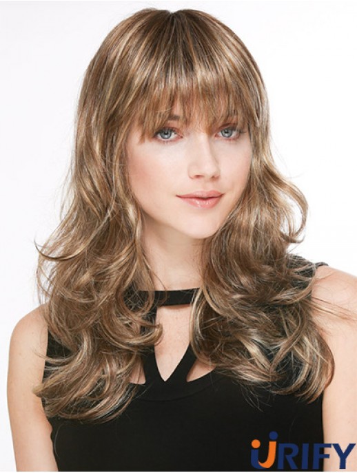 Trendy Blonde Wellig Mit Pony Lange Perücken