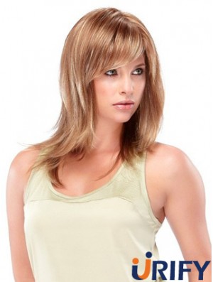 Blonde schulterlange gerade mit Pony Trendy Medium Perücken
