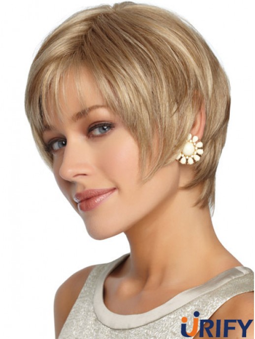 Kurze geschichtete gerade blonde Frisuren synthetische Perücken