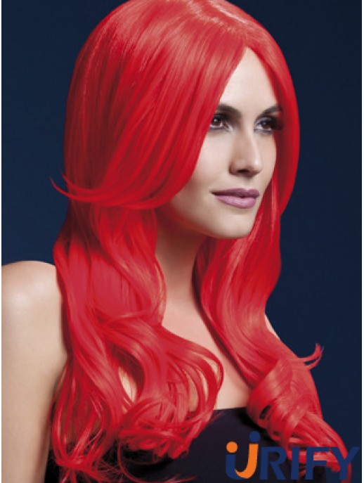 Synthetische lange Haarperücken Rote Farbe Welliger Stil Mit Capless