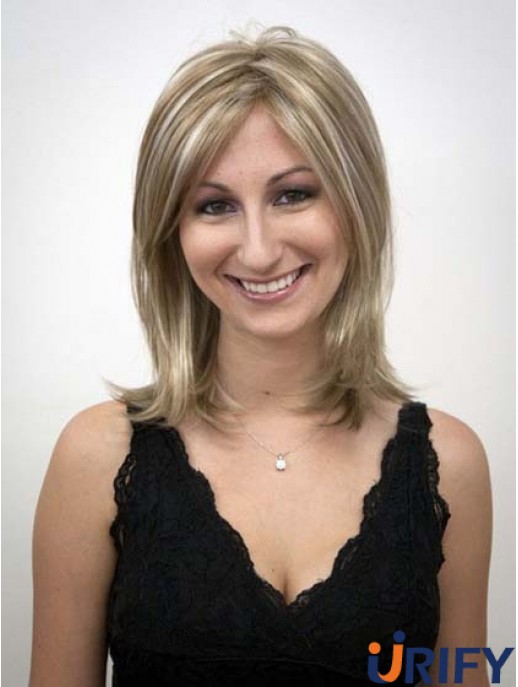 Schulterlänge ohne Pony Straight Blonde Günstigste synthetische Perücken