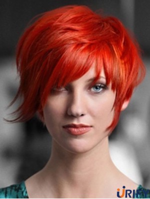 Beliebte 8 Zoll Straight Red With Bangs Short Perücken