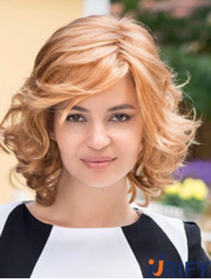 Hochwertige blonde blonde Kinnlänge geschichtete gewellte glueless Lace Front Perücken