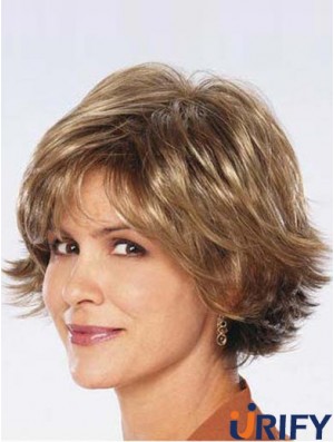 Ladies Synthetic Perücken UK Sale Kinnlänge Braun Farbe Welliger Stil