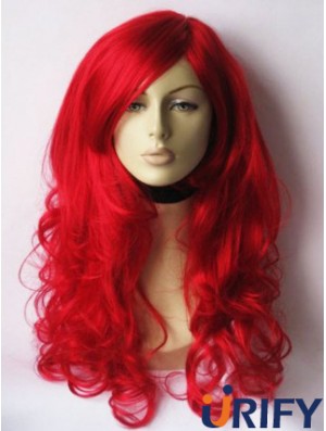 Wellig mit Pony Lace Front Wunderschöne 22 Zoll rote lange Perücken