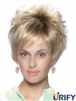 No-Fuss 8 Zoll Straight Blonde Mit Pony Kurze Perücken