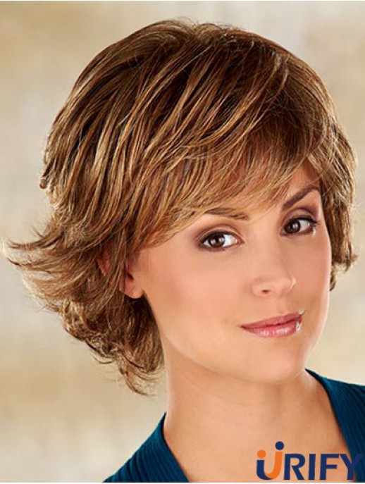 Brown Chin Length Wavy Layered 10 Zoll bequeme mittlere Perücken