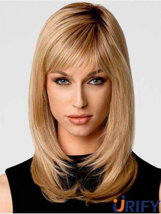 Blonde schulterlange gewellte geschichtete 14 Zoll Online Medium Perücken