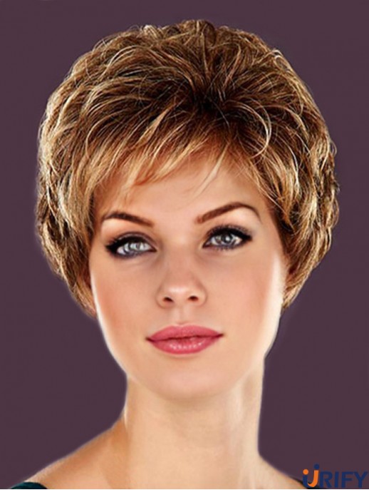 Frisuren Blonde Cropped Layered Wavy Glueless Lace Front Perücken