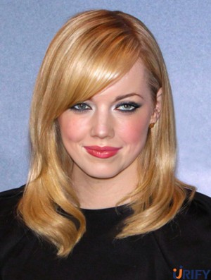 Günstigste Blonde Schulter Länge Gerade 16 Zoll Mit Pony Emma Stone Lace Perücken