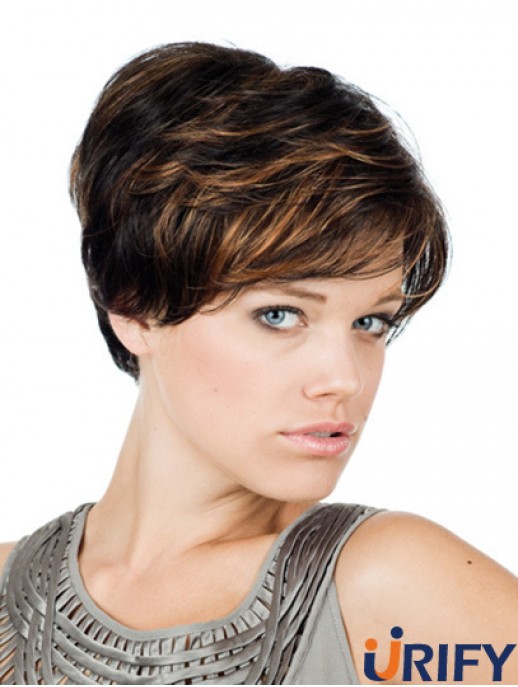 Bequemes 8 Zoll Straight Brown mit Pony Short Perücken