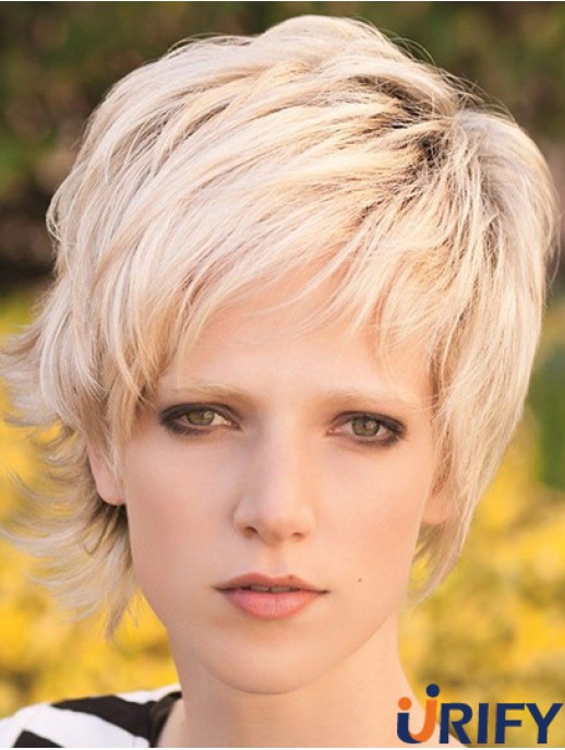 Rabatt 8 Zoll Straight Blonde Layered Short Perücken