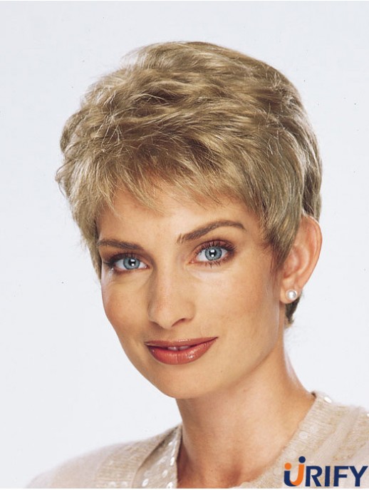 Gerade geschichtete 5  inchblonde blonde bequeme synthetische Perücken