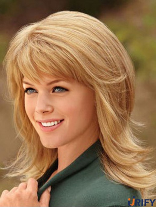 Schulterlänge mit Pony Straight Blonde Best Synthetic Perücken