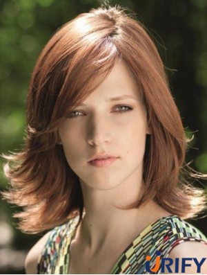 Fabelhafte braune Schulterlänge mit Pony Straight Glueless Lace Front Perücken