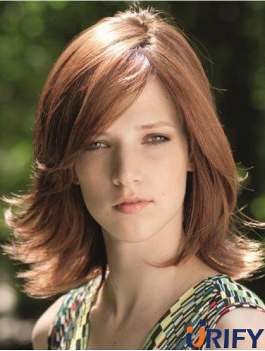 Fabelhafte braune Schulterlänge mit Pony Straight Glueless Lace Front Perücken