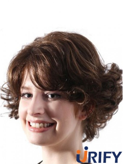 Frisuren Braun Kinn Länge Wellenförmige geschichtete Spitze Front Perücken