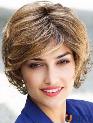 Günstige blonde blonde Kinn Länge geschichtet gewellte glueless Lace Front Perücken