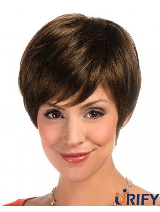 Entworfen Brown Cropped Layered Straight Glueless Lace Front Perücken