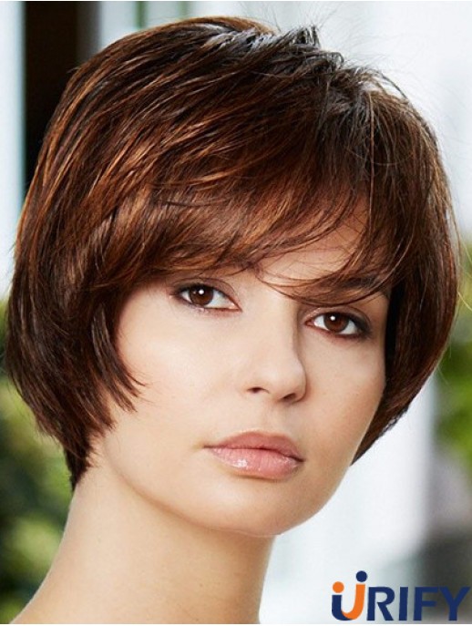 Brown Chin Length Wavy Layered 8 Zoll schlanke mittlere Perücken