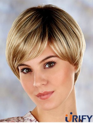Hochwertige 7  inchStraight Blonde Layered Short Perücken