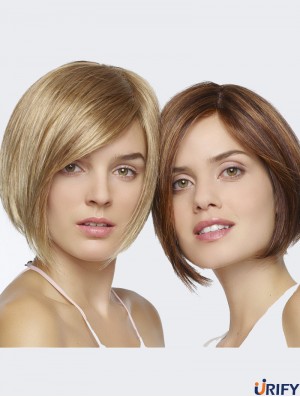 Gerade Kinnlänge Blond 8  inchLace Front Praktische Bob Perücken
