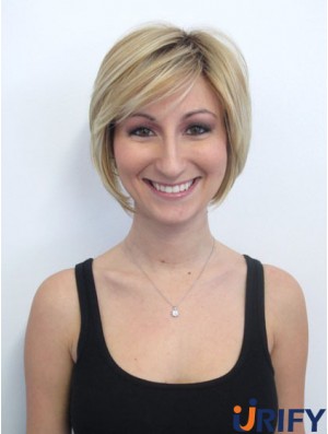 Kinnlänge Bobs Straight Blonde Praktische synthetische Perücken