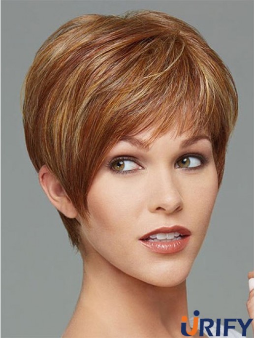 Cropped Boycuts Straight Brown Stilvolle synthetische Perücken