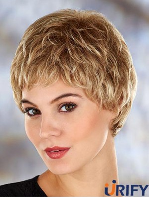 Günstige 4  inchWavy Blonde Boycuts Short Perücken