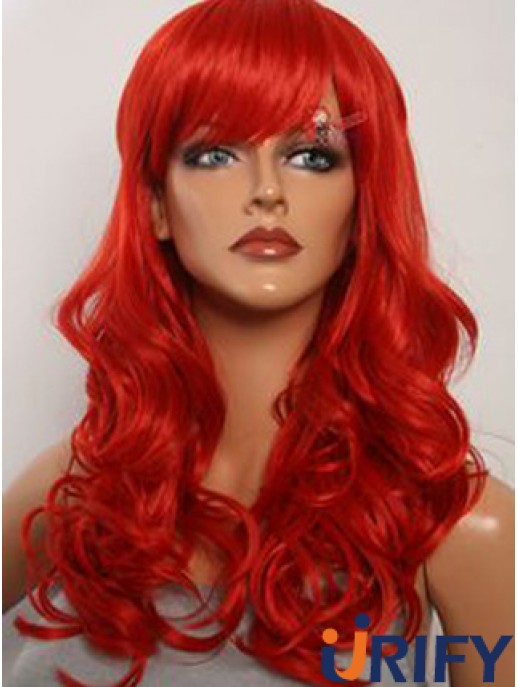 Wellig mit Pony Lace Front Fashion 20 Zoll rote lange Perücken