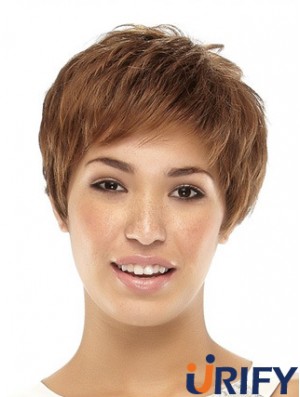 Cropped Boycuts Straight Brown Beliebte synthetische Perücken