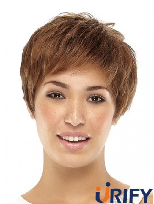 Cropped Boycuts Straight Brown Beliebte synthetische Perücken