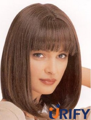 Damen Perücke synthetisch mit Pony braune Farbe Straight Style