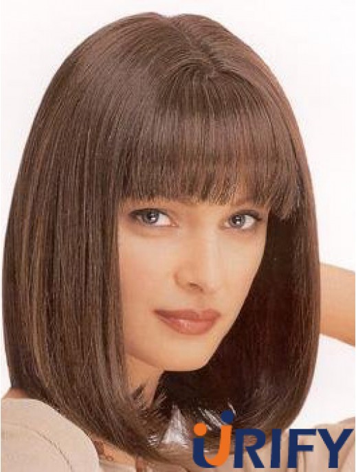 Damen Perücke synthetisch mit Pony braune Farbe Straight Style