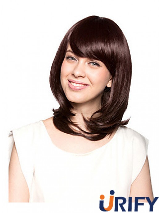 Schulterlänge mit Pony Wavy Auburn Schöne synthetische Perücken