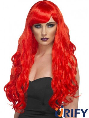 Wellig mit Pony Lace Front Unglaubliche 24 Zoll rote lange Perücken