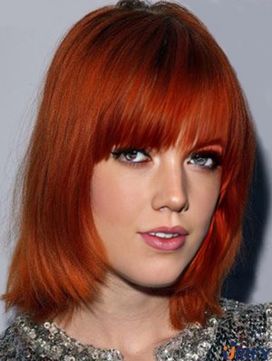 Top 14 Zoll Kupfer Kinn Länge Mit Pony Straight Lace Perücken
