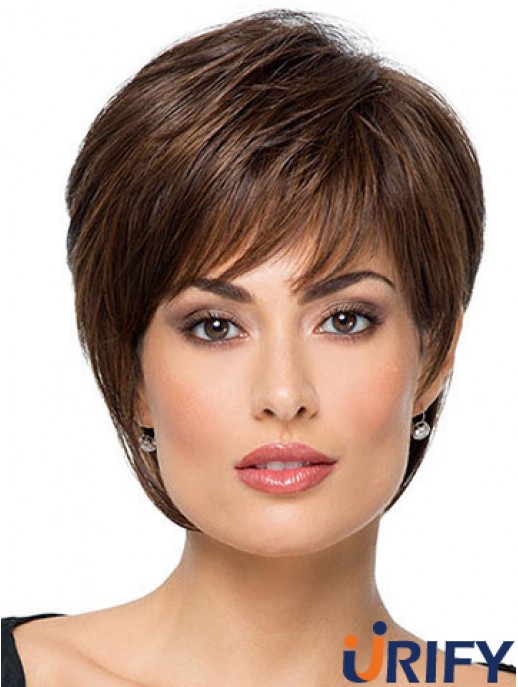 Geeignete 8  inchStraight Brown With Bangs Short Perücken