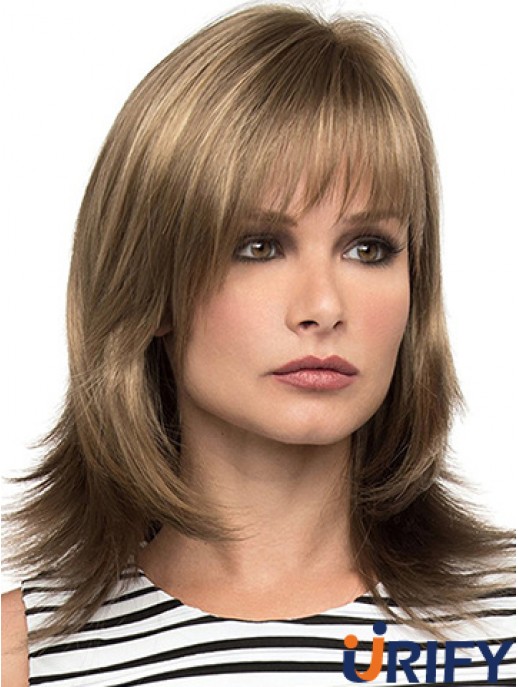 Mit Pony Brown Wavy Schulterlänge 14  inchSassy Medium Perücken