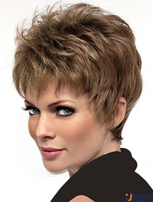 Natürliche 6  inchStraight Brown Boycuts Short Perücken